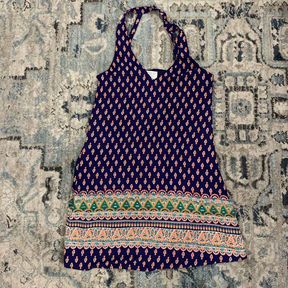 Sienna sky navy boho mini shift dress